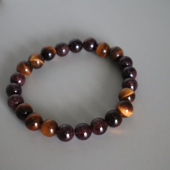 Tiger's Eye and Garnet Stretch Bracelet - Picture 8 of 13